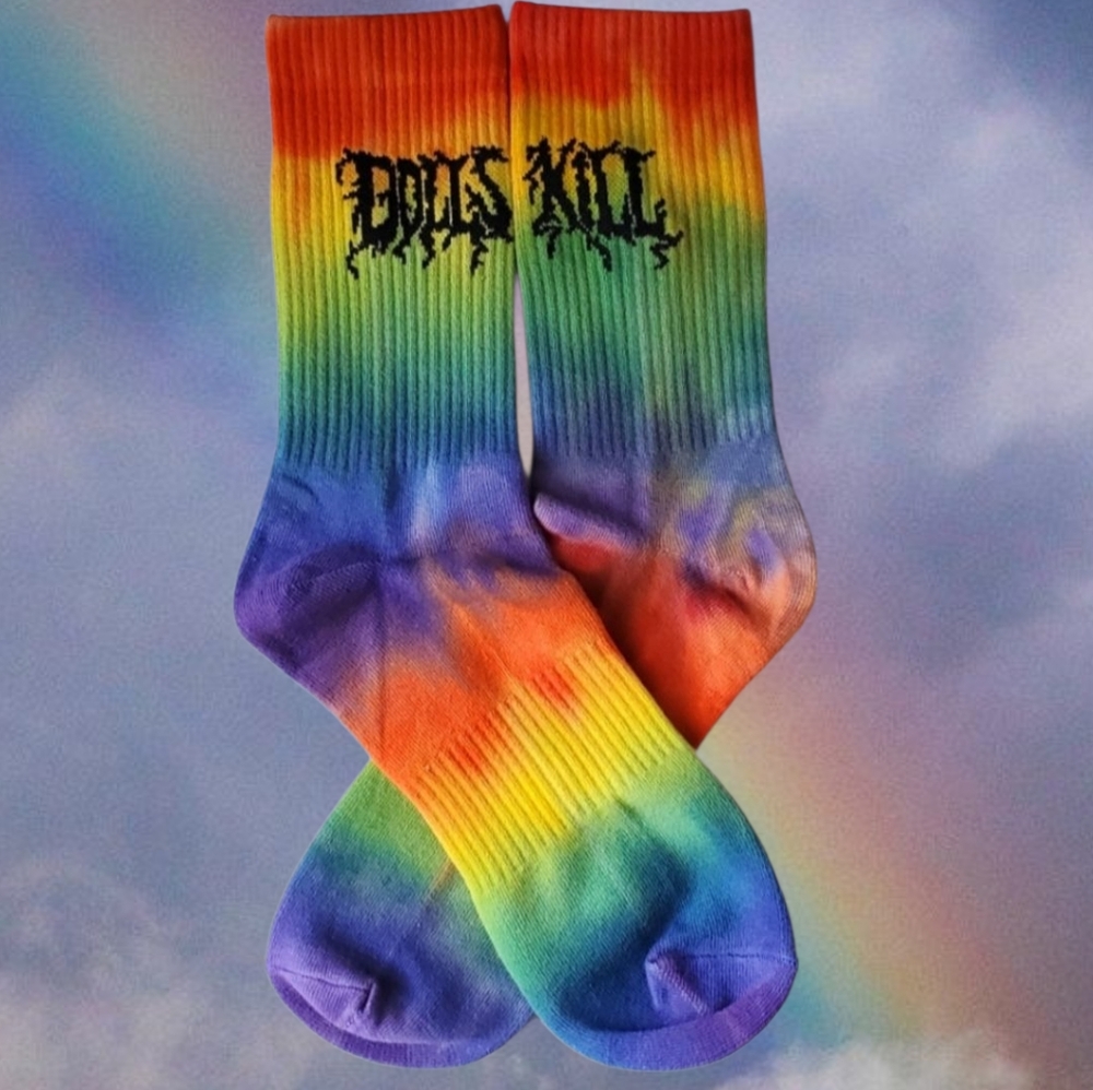 Dolls Kill Tie-Dye Rainbow Crew Socks🌈